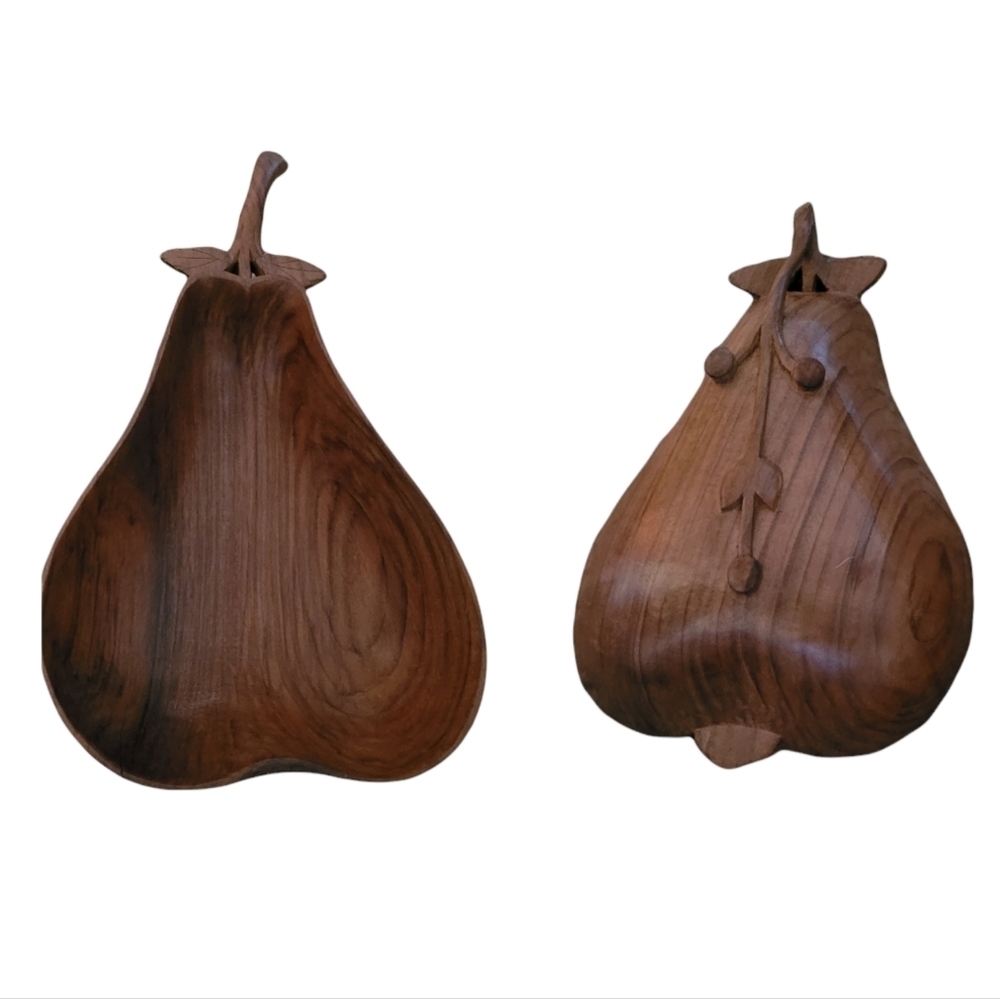 Vintage - MCM Brazilian Hardware Pear Hand Carved Bowls Set of 2‎